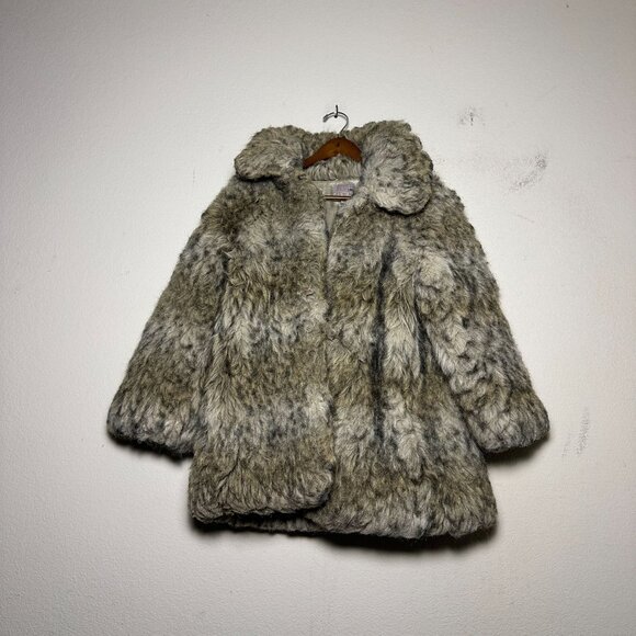 H&M Jackets & Blazers - VTG H&M Faux Fur Coat Jacket Women 4 Grey Brown Mottled Pattern Outerwear Y2K